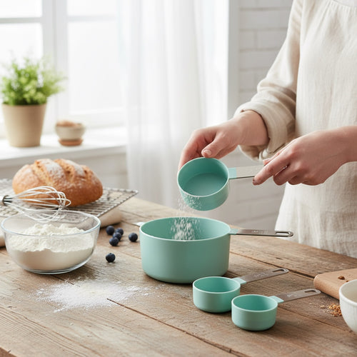 House of Tresse BakeMaster Messbecher-Set aus Kunststoff in Mintgrün, 4er-Set mit gravierten Maßen für präzises Backen.