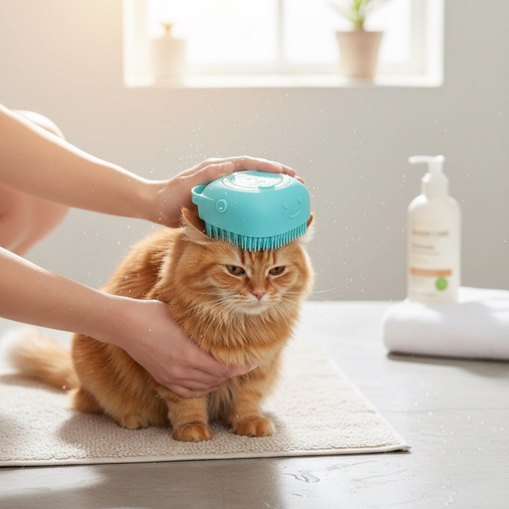 House of Tresse BubblePaw Hundebürste mit Shampoo-Reservoir in Türkis, sanfte Massage für die Fellpflege