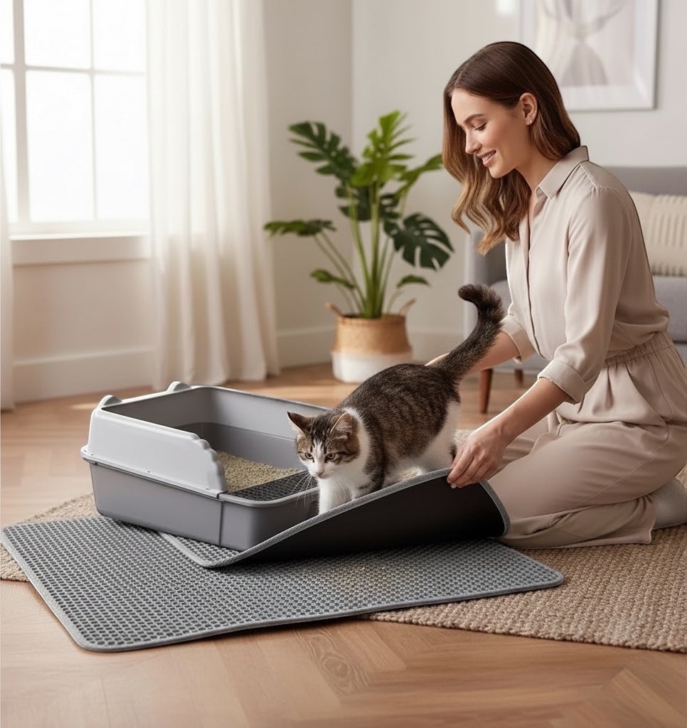 House of Tresse CleanStep Katzenstreu-Matte, zweilagig, grau, mit Wabenstruktur, fängt Streu auf