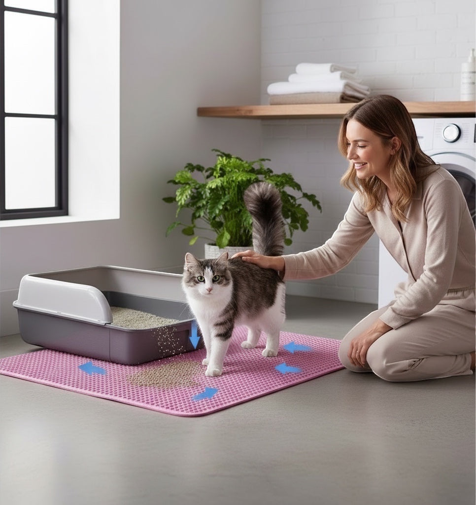House of Tresse CleanStep Katzenstreu-Matte, zweilagig, Wabenstruktur, fängt Streu auf, pink, pfotenfreundlich