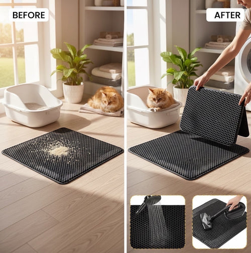 House of Tresse CleanStep Katzenstreu-Matte, schwarz, Wabenstruktur, fängt Streu auf, leicht zu reinigen