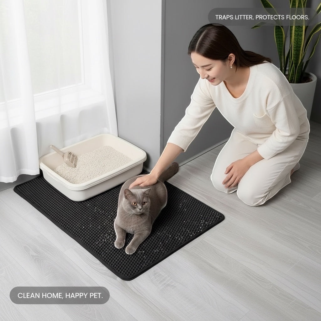 House of Tresse CleanStep Katzenstreu-Matte, schwarz, Wabenstruktur, fängt Streu auf und hält Böden sauber.