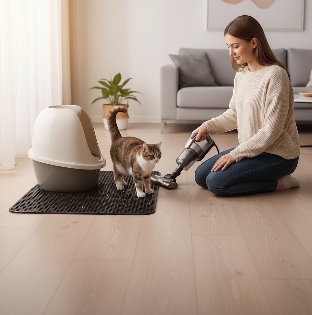House of Tresse CleanStep Katzenstreu-Matte, schwarz, Wabenstruktur, fängt Streu auf, pfotenfreundlich