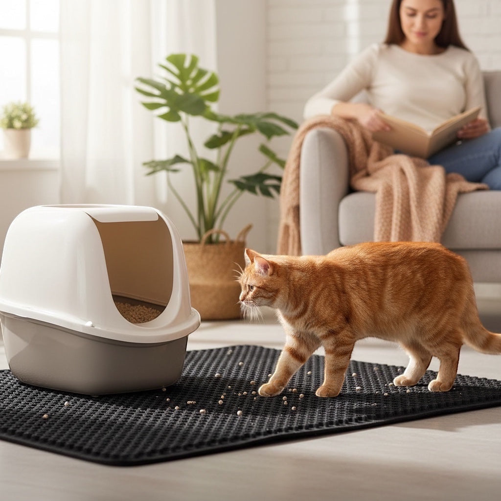 House of Tresse CleanStep Katzenstreu-Matte mit Wabenstruktur, die Streu auffängt.