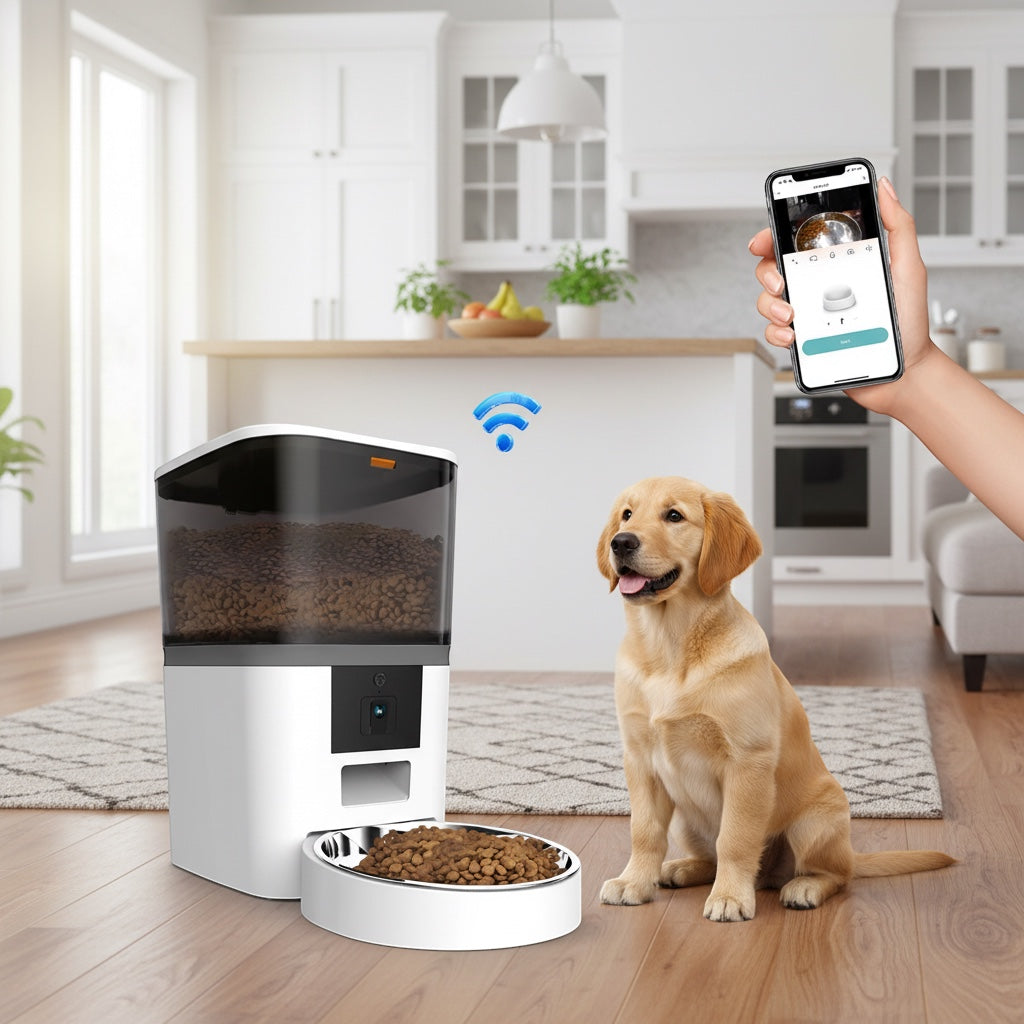 House of Tresse EyeFeed Pro weißer Futterautomat mit Kamera und App-Steuerung, HD-Live-Stream, Zwei-Wege-Audio