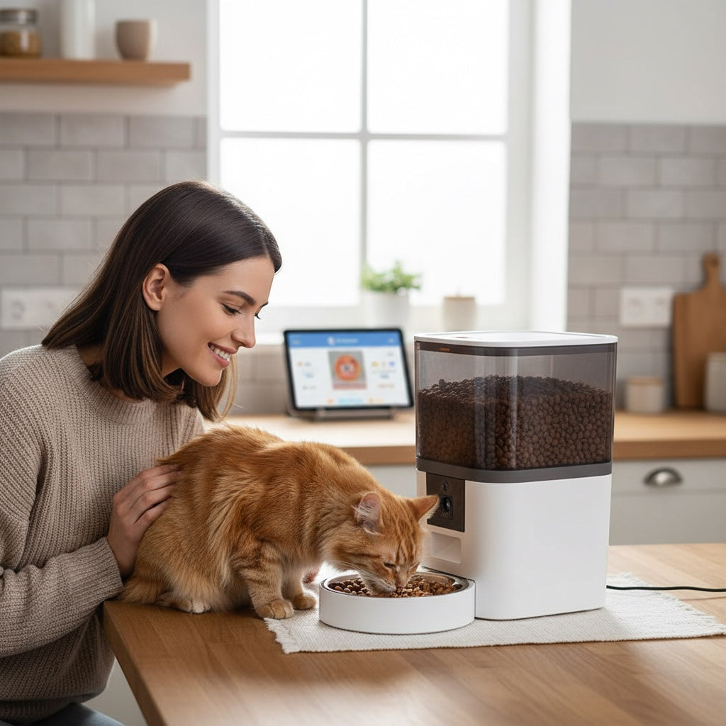 House of Tresse EyeFeed Pro Futterautomat mit Kamera und Zwei-Wege-Audio, weißer Kunststoff, für Katzen