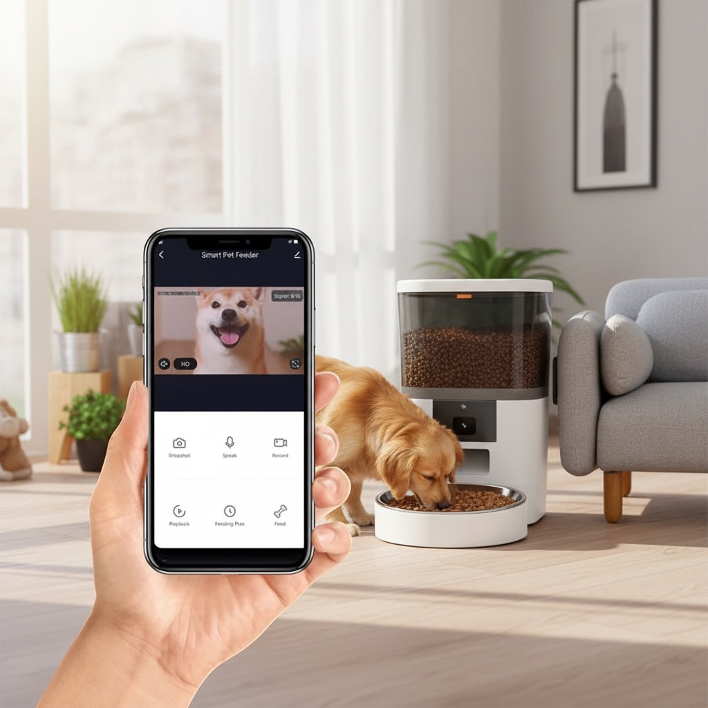 House of Tresse EyeFeed Pro: Weißer Futterautomat mit HD-Kamera und App-Steuerung für Katzen