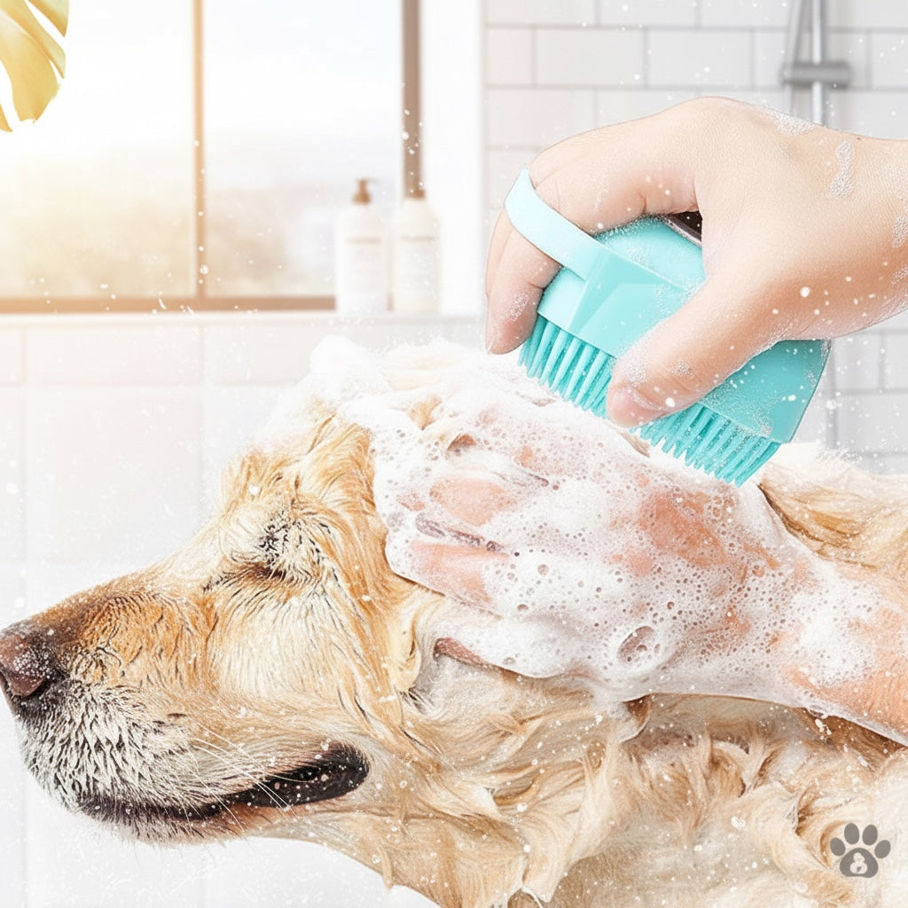 House of Tresse mintgrüne Silikon-Hundebürste mit integriertem Shampoo-Reservoir für sanfte Fellpflege