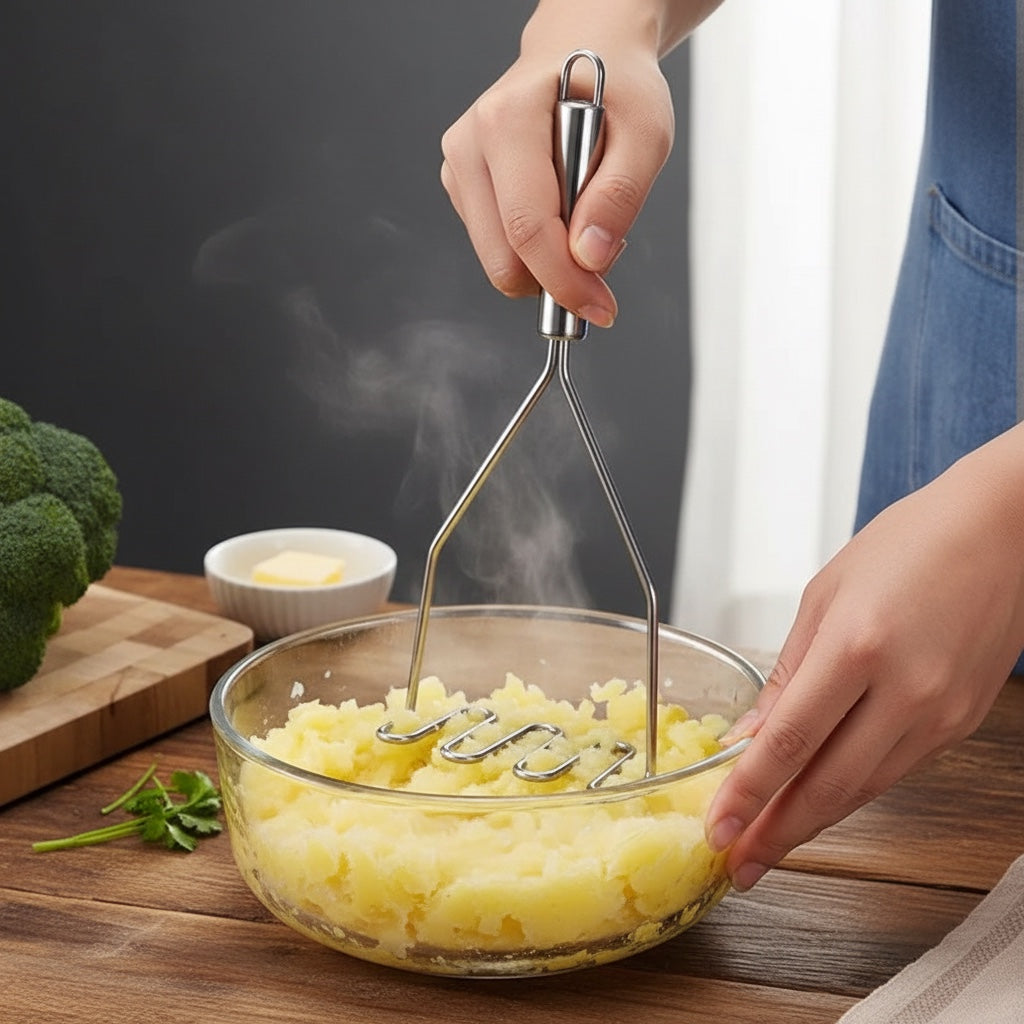 House of Tresse PüreeProfi Kartoffelstampfer aus Edelstahl mit ergonomischem Griff für cremiges Püree