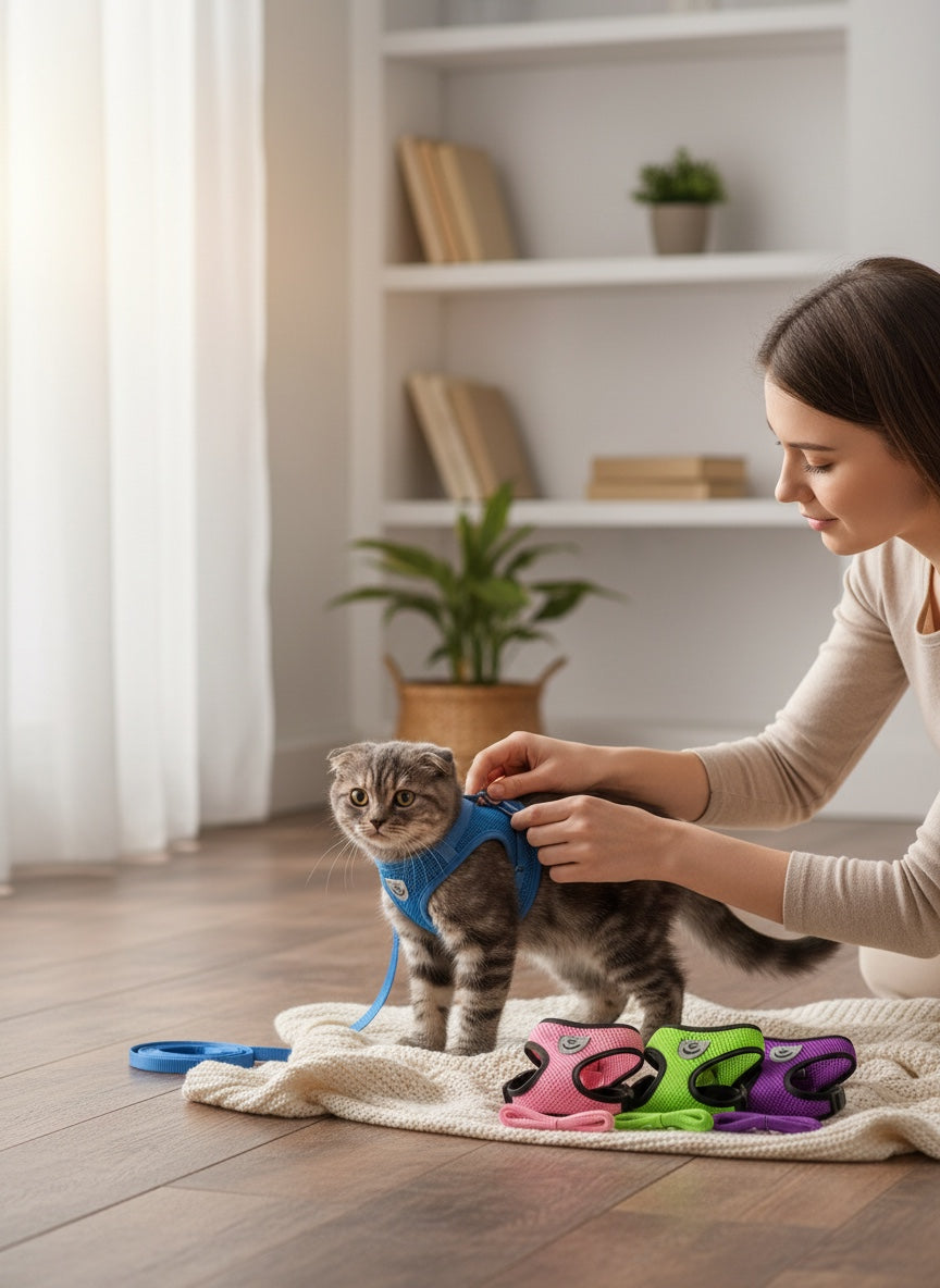 House of Tresse Soft-SafetyCat Katzengeschirr aus atmungsaktivem Mesh mit Klettverschluss und Schnalle, reflektierend