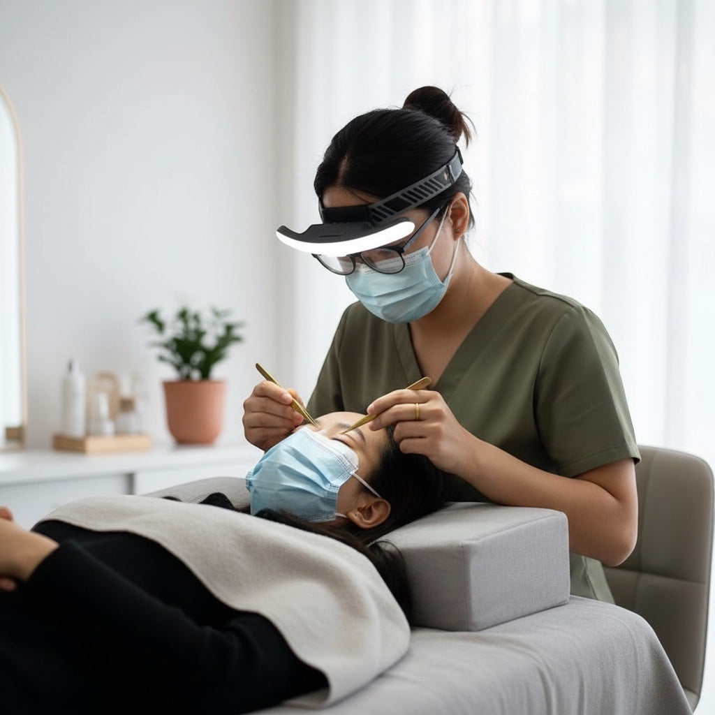 House of Tresse LumiBeam LED-Kopflampe für schattenfreies Arbeiten bei der Wimpernverlängerung im Kosmetikstudio