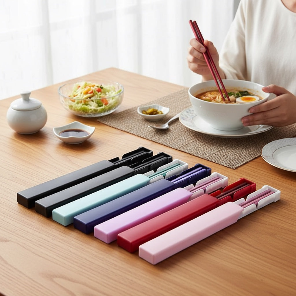 House of Tresse LunaChop Essstäbchen-Set in verschiedenen Farben mit Etui, aus antibakteriellem Polymer