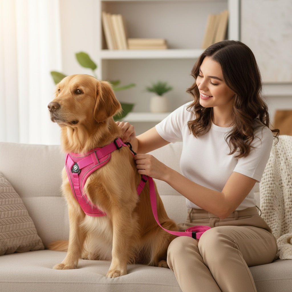 House of Tresse Soft-Safety Pro Hundegeschirr in Pink mit Leine, atmungsaktiv und reflektierend