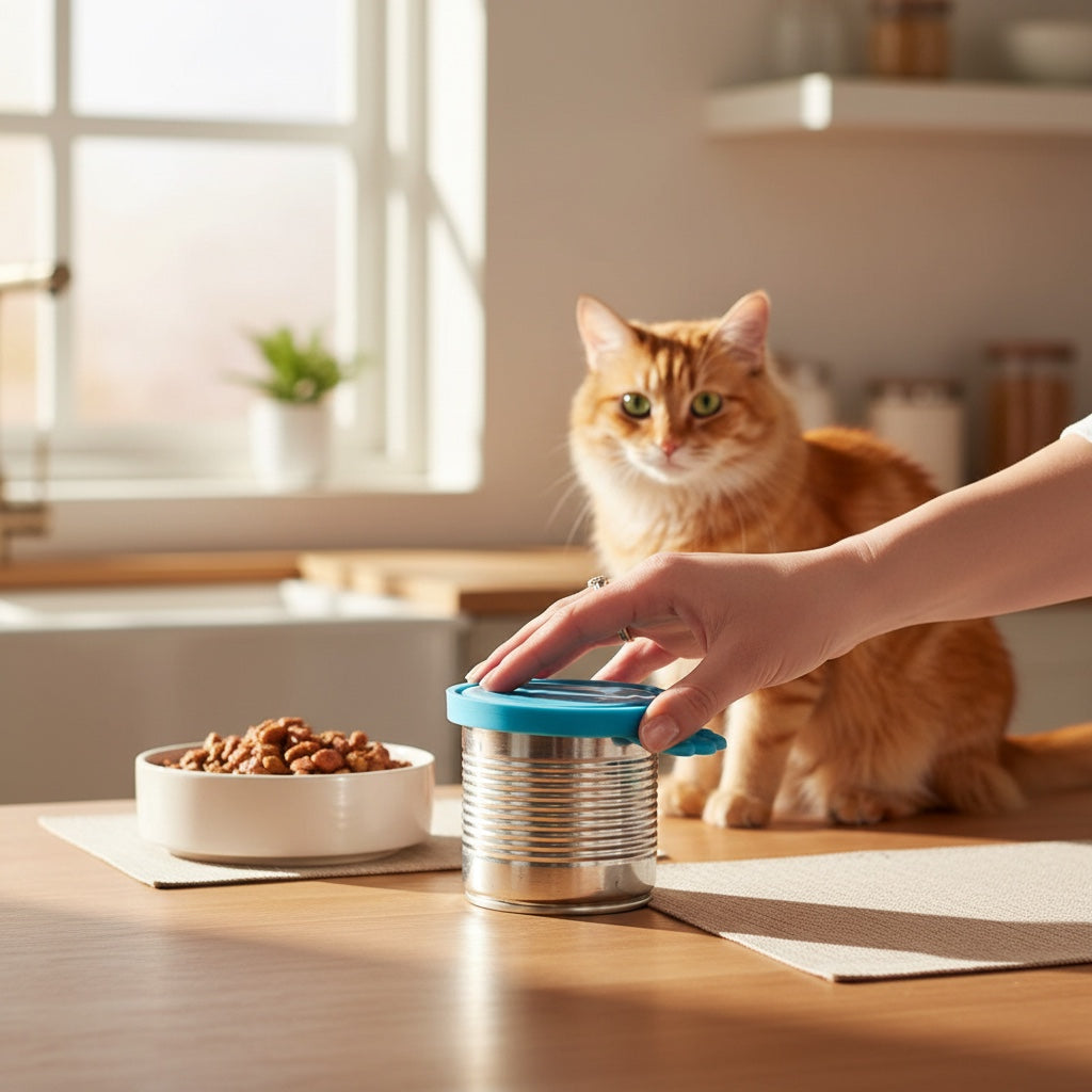 House of Tresse PureSeal blauer Silikon-Dosenöffner mit Vakuum-Adhäsion für Tierfutterdosen