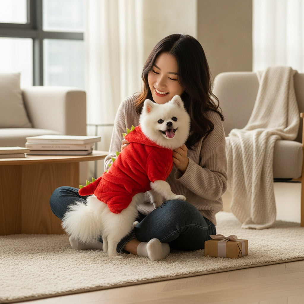 House of Tresse PawsplayHoodie: Roter, weicher Fleece-Hundepullover mit Dinosaurier-Stacheln für kleine Hunde.