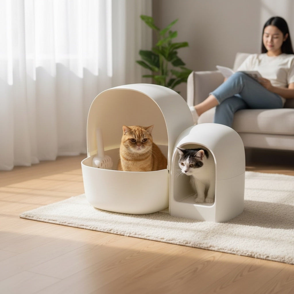 House of Tresse Space Plus Cat Loft, weißes, modernes Katzenklo mit Iglu-Optik, geruchsneutral, für Katzen bis 7,5 kg