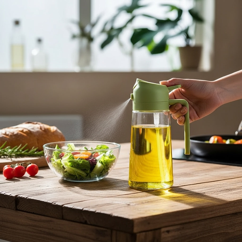 House of Tresse TwinFlow Glas-Ölspender mit Sprüh- und Gießfunktion, 500ml, hellgrün