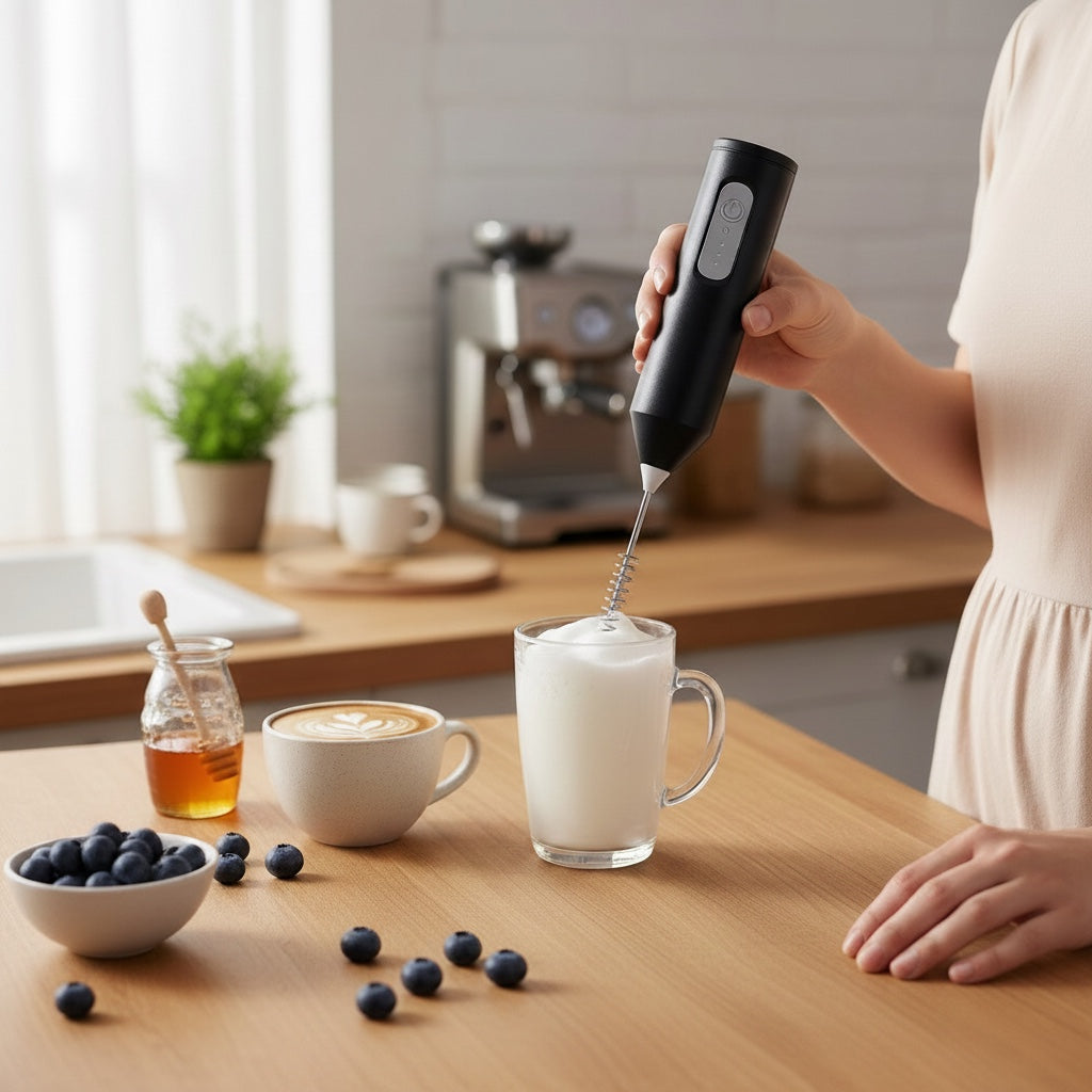 House of Tresse VoltVibe Milchaufschäumer in Schwarz mit 3 Geschwindigkeiten für perfekten Milchschaum