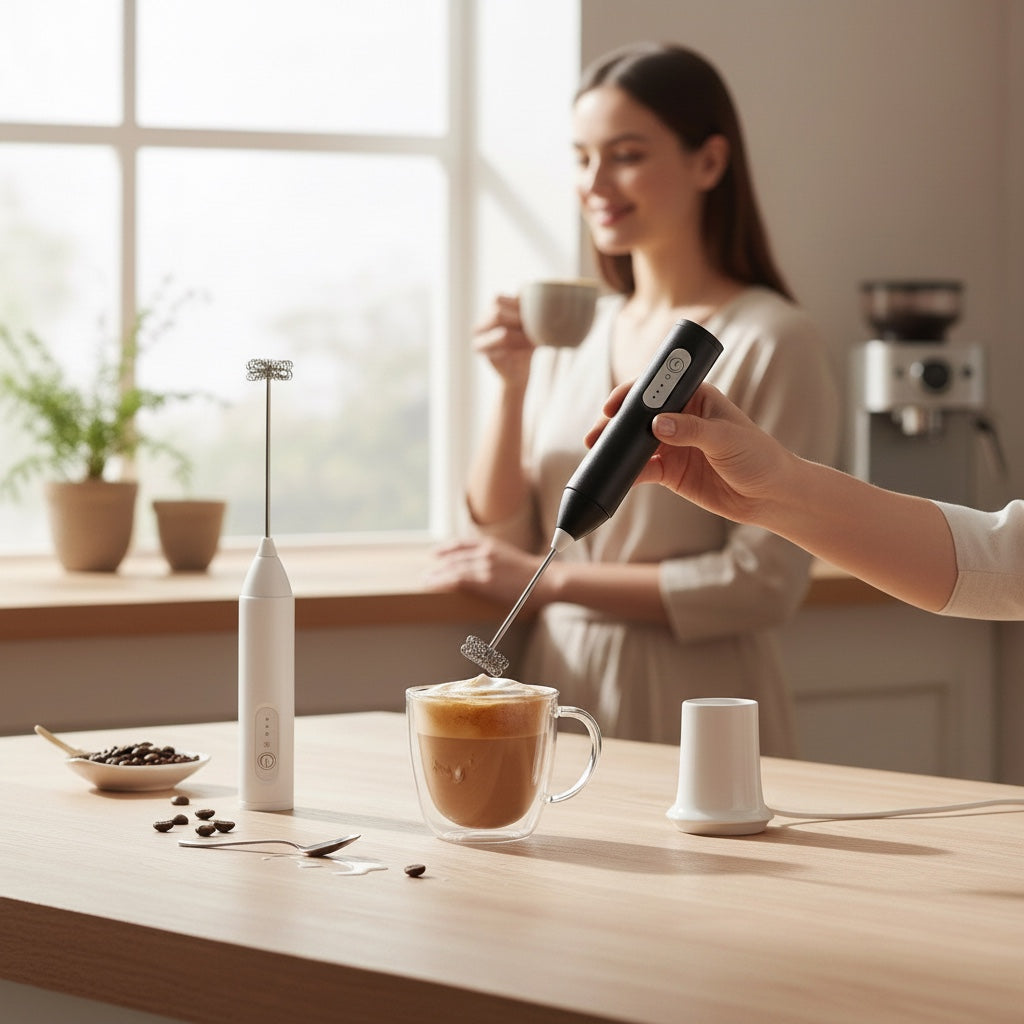 House of Tresse VoltVibe elektrischer Milchaufschäumer in Schwarz mit 3 Geschwindigkeitsstufen für perfekten Milchschaum