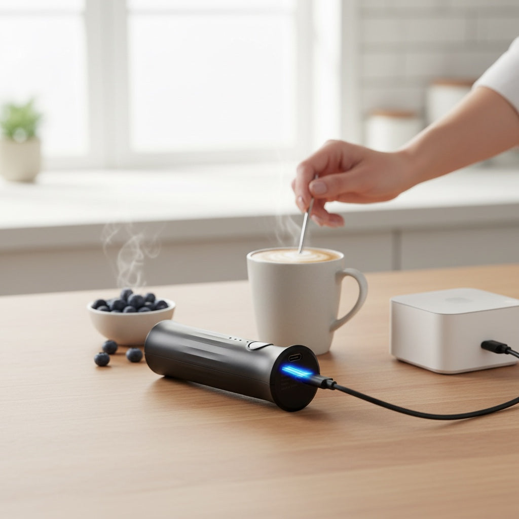 House of Tresse VoltVibe Milchaufschäumer mit USB-C-Anschluss, schwarz, für perfekten Milchschaum