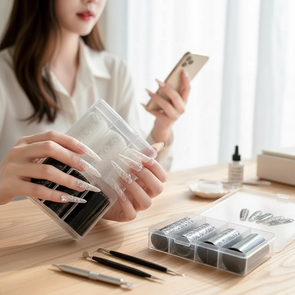 House of Tresse VividLace: 10 Rollen Nagelfolien mit Spitzenmuster in Schwarz und Weiß, für professionelles Nageldesign.